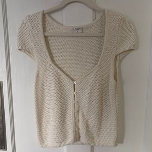 Abercrombie & Fitch Cream Knit Button-Up Top